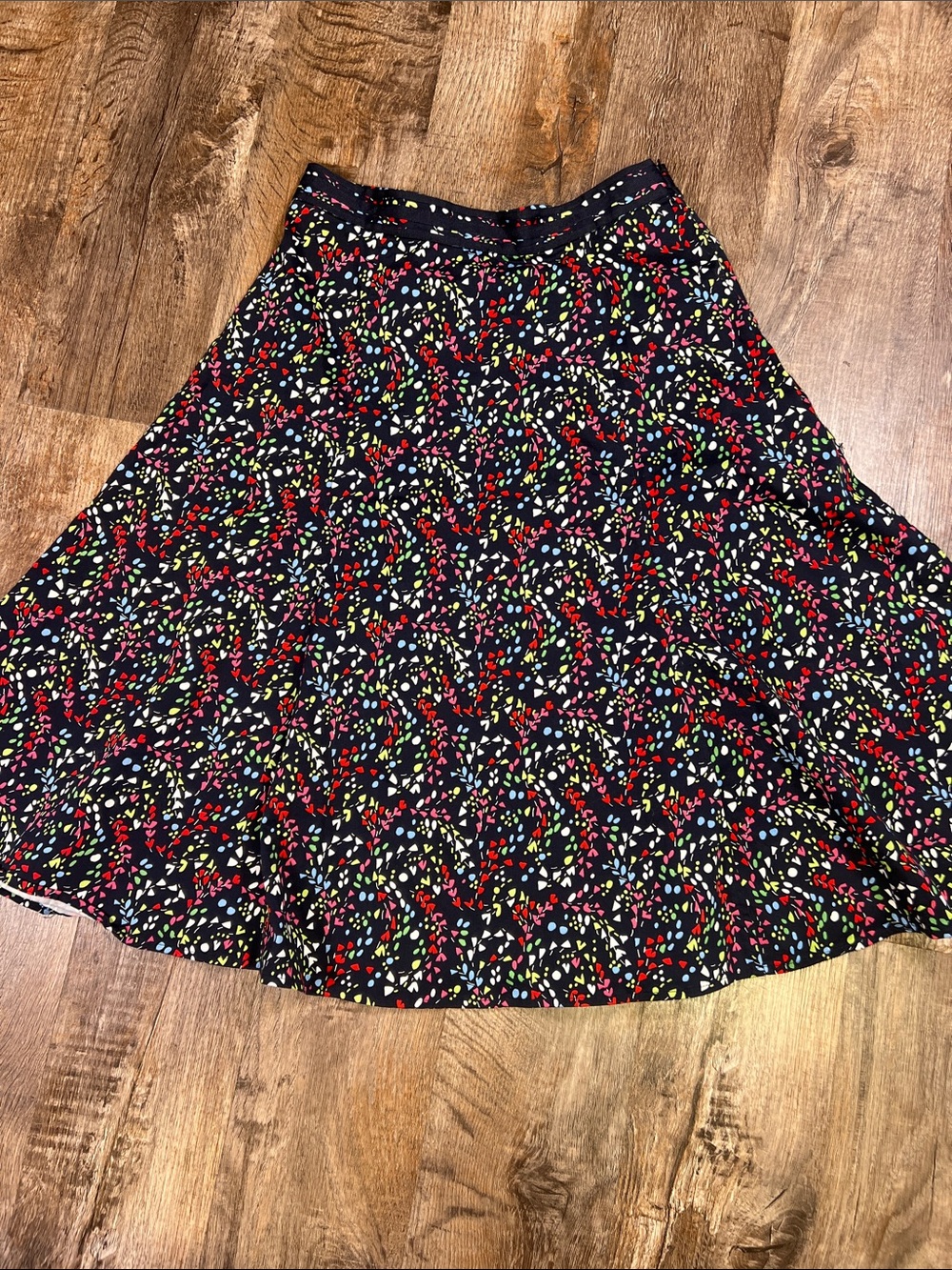 Christopher & Banks Black Floral Circle Skirt with Multicolor Confetti